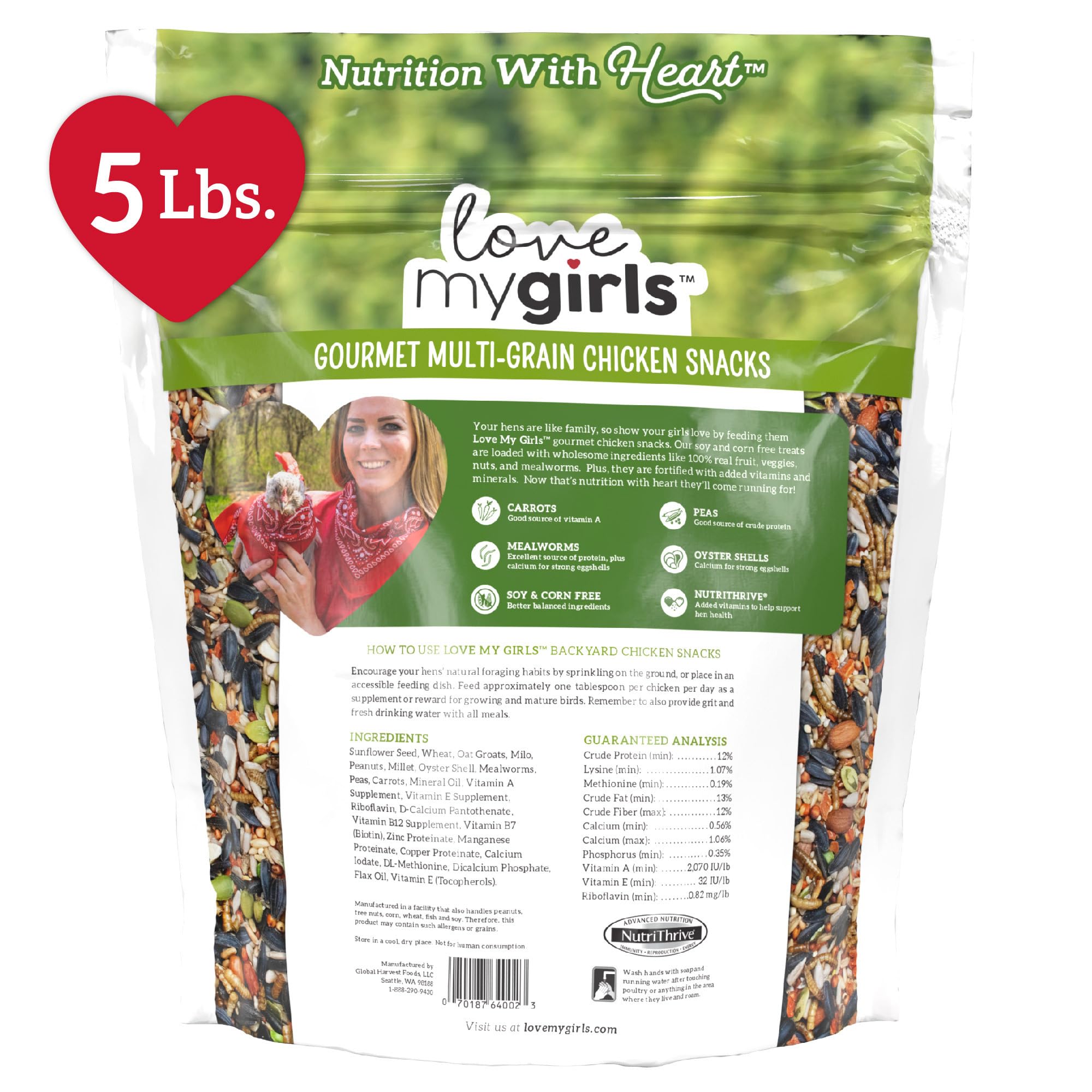 Love My Girls Veggies and Worms Chicken Treats, Corn-Free Treats for Chickens with Protein Rich Mealworms, (2) 5lb Bags